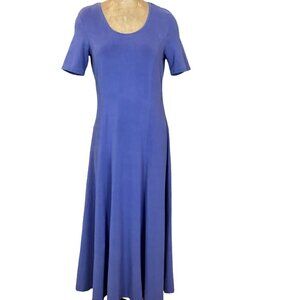 Chadwicks of Boston Midi Dress Short Sleeve Swing Skirt Cotton Sz M Blue 275B